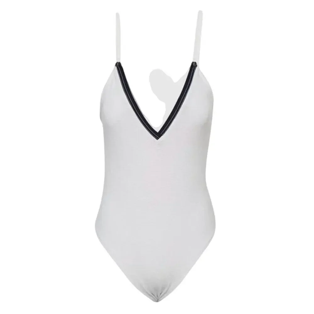 REISS Effie Tipped V-Neck Swimsuit Size 6 NEW White Navy Blue Bathing Suit Swim